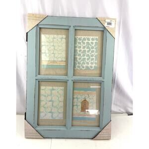 Distressed Blue Window Pane Decorative Collage Frame (4) 6"x 9" Linen Panels